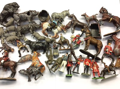 Lot 344 - Box of lead soldiers, horses and farm animals
