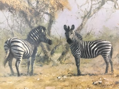 Lot 80 - David Shepherd (1931-2017) signed colour print in glazed frame - Zebras and Colony Weavers