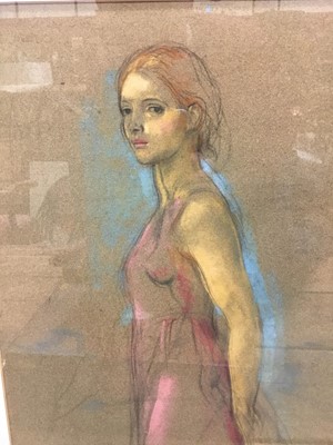Lot 81 - A. K. Lawrence RA. Pastel drawing of a woman in a pink dress