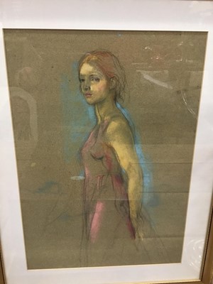 Lot 81 - A. K. Lawrence RA. Pastel drawing of a woman in a pink dress