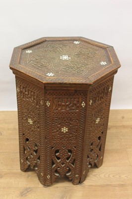 Lot 1400 - Antique eastern carved and inlaid octagonal table