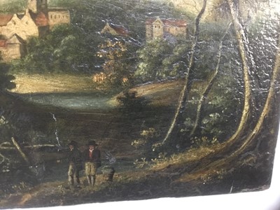 Lot 288 - Early 19th century landscape, oil on panel, possibly Trowse, Norfolk, inscribed label verso