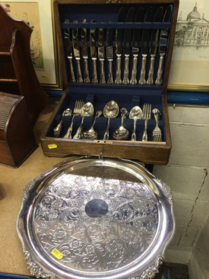Lot 136 - Good quality 1950's Mappin & Webb silver plated canteen of cutlery together with a silver plated salver (2)