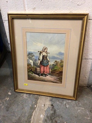 Lot 358 - 19th Century watercolour study of a female water carrier together with a group of other pictures and prints (qty)