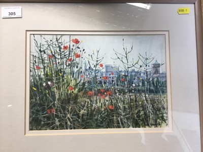 Lot 305 - Ian Hay watercolour and gouache study of Colchester, signed and dated 90, in glazed frame