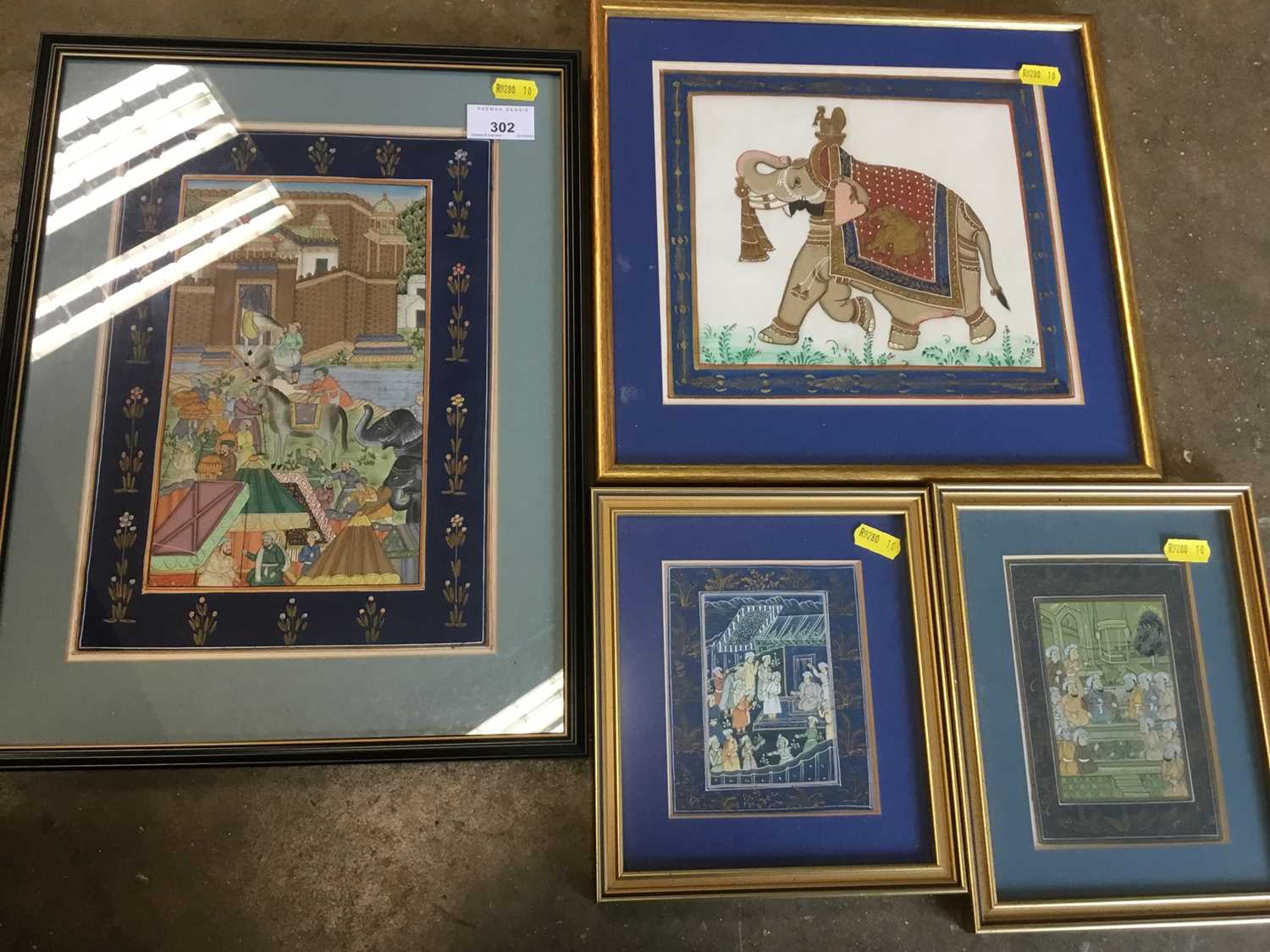 Lot 302 - Group of four Middle Eastern paintings on silk