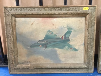 Lot 163 - Oil on canvas study of a Gloster Javelin together with another oil of a train (2)
