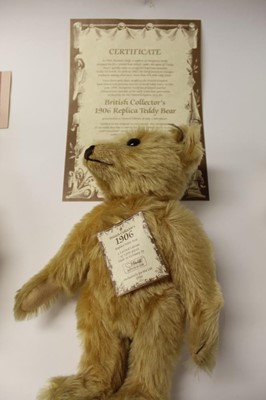 Lot 1885 - Three Steiff teddy bears - Teddy Rose, Snap - a- part- Teddy Bear 1908 and British Collector's 1906 Teddy Bear, all boxed (3)