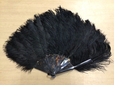 Lot 2097 - Ostrich feather fan, ostrich leather bag, crocodile leather bag with silver clasp and one other