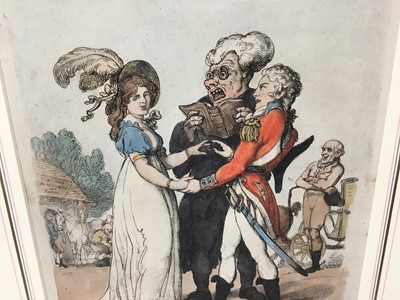 Lot 111 - Thomas Rowlandson, A Trip to Gretna Green, satirical print dated 1811, framed and glazed