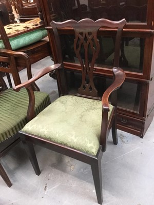 Lot 1099 - Georgian style mahogany carver with pierced splat back together with three matching chairs (4)