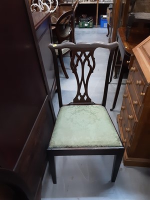 Lot 1099 - Georgian style mahogany carver with pierced splat back together with three matching chairs (4)