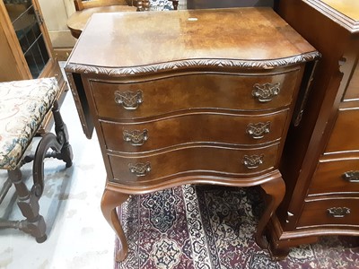 Lot 1057 - Georgian style burr walnut three drawer bedside chest