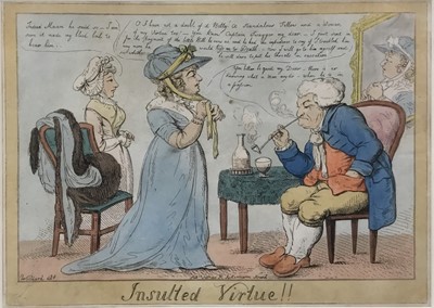 Lot 113 - G.M. Woodward, Insulted Virtue, hand-coloured satirical etching, published 1806 by Rudolph Ackermann, framed and glazed