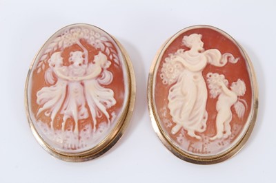 Lot 49 - Two 9ct gold mounted carved shell cameo brooches and 9ct gold ring