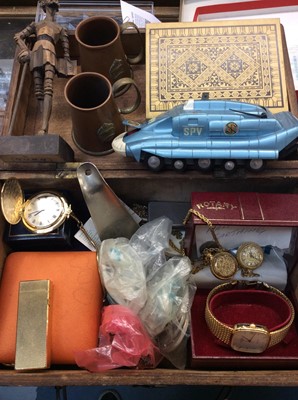 Lot 122 - Sundry items including Dunhill lighter, coins, watches, stamp album etc