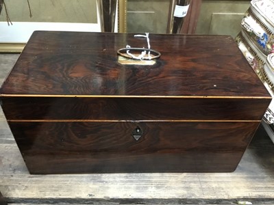 Lot 92 - Georgian rosewood tea caddy together with a money box