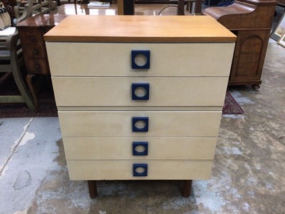Lot 1032 - Teak and melamine chest of five drawers