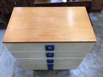 Lot 1032 - Teak and melamine chest of five drawers