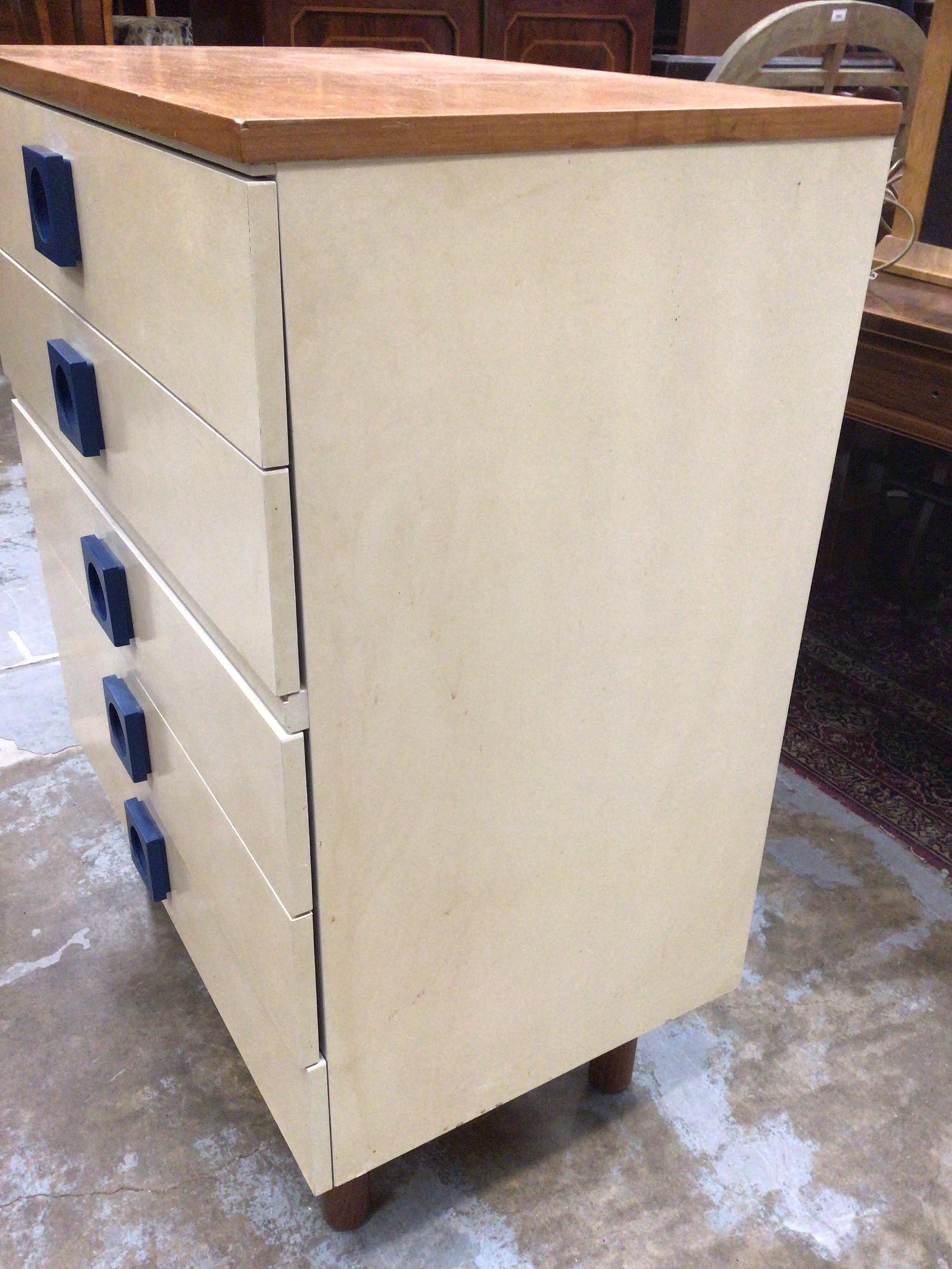 Lot 1032 Teak and melamine chest of five drawers