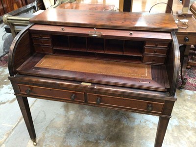 Lot 1034 - Early 20th century oak writing desk with tambour shutter