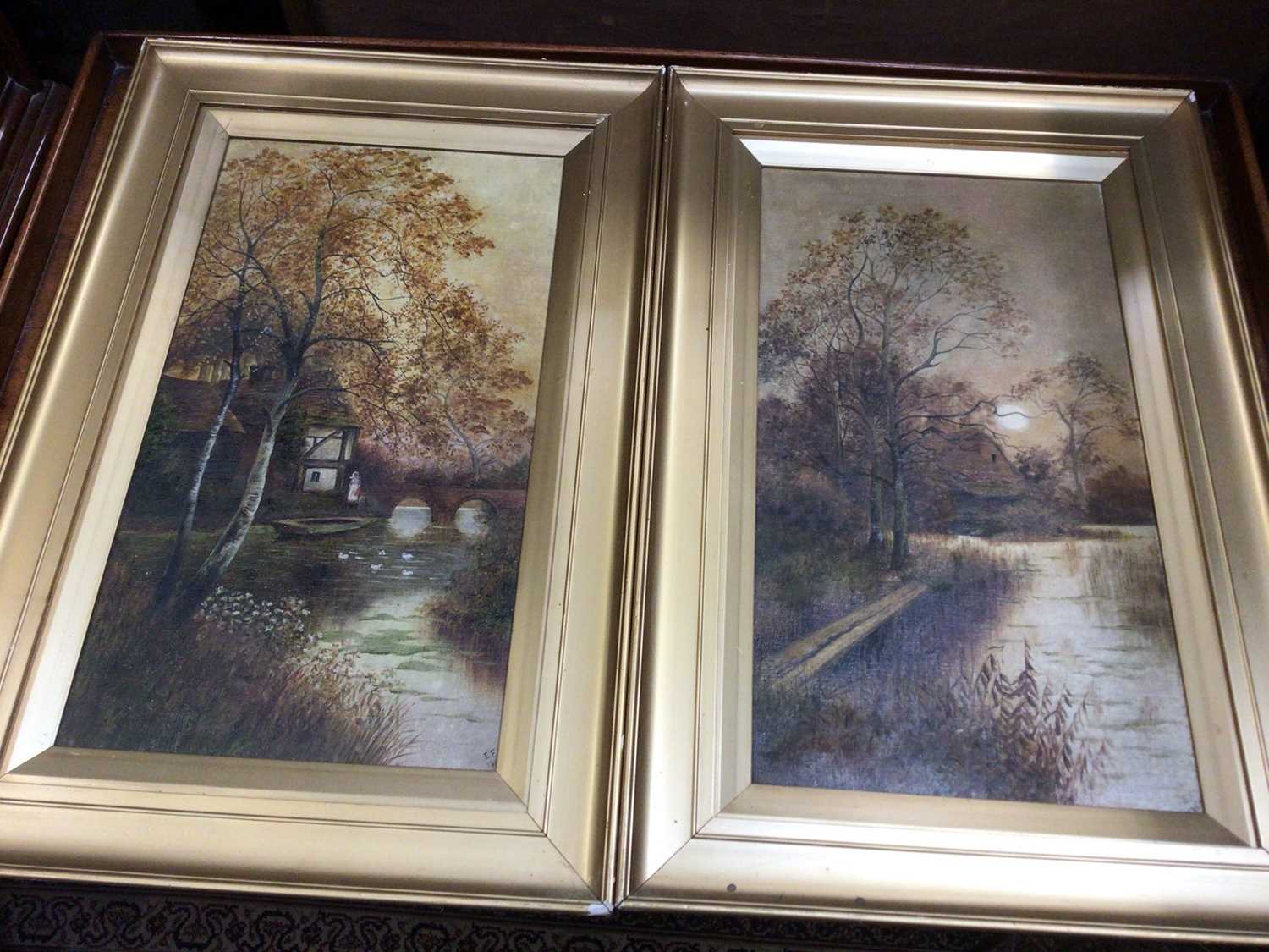 Lot 214 - Pair of Edwardian gilt framed oils, riverscapes