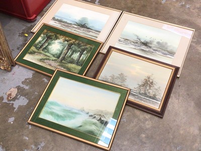 Lot 111 - Five watercolours, including one signed, subjects including birds in flight