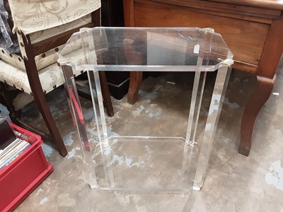 Lot 1124 - Art Deco lucite two tier table, similar display stand and an Art Deco metal umbrella stand