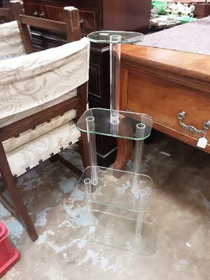 Lot 1124 - Art Deco lucite two tier table, similar display stand and an Art Deco metal umbrella stand