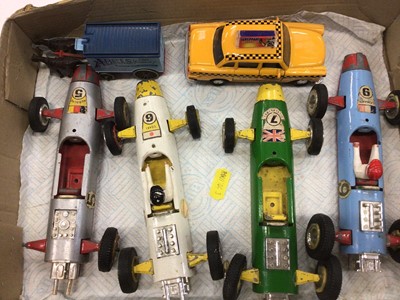 Lot 1844 - Four Tri-ang single seater racing car models and other cars