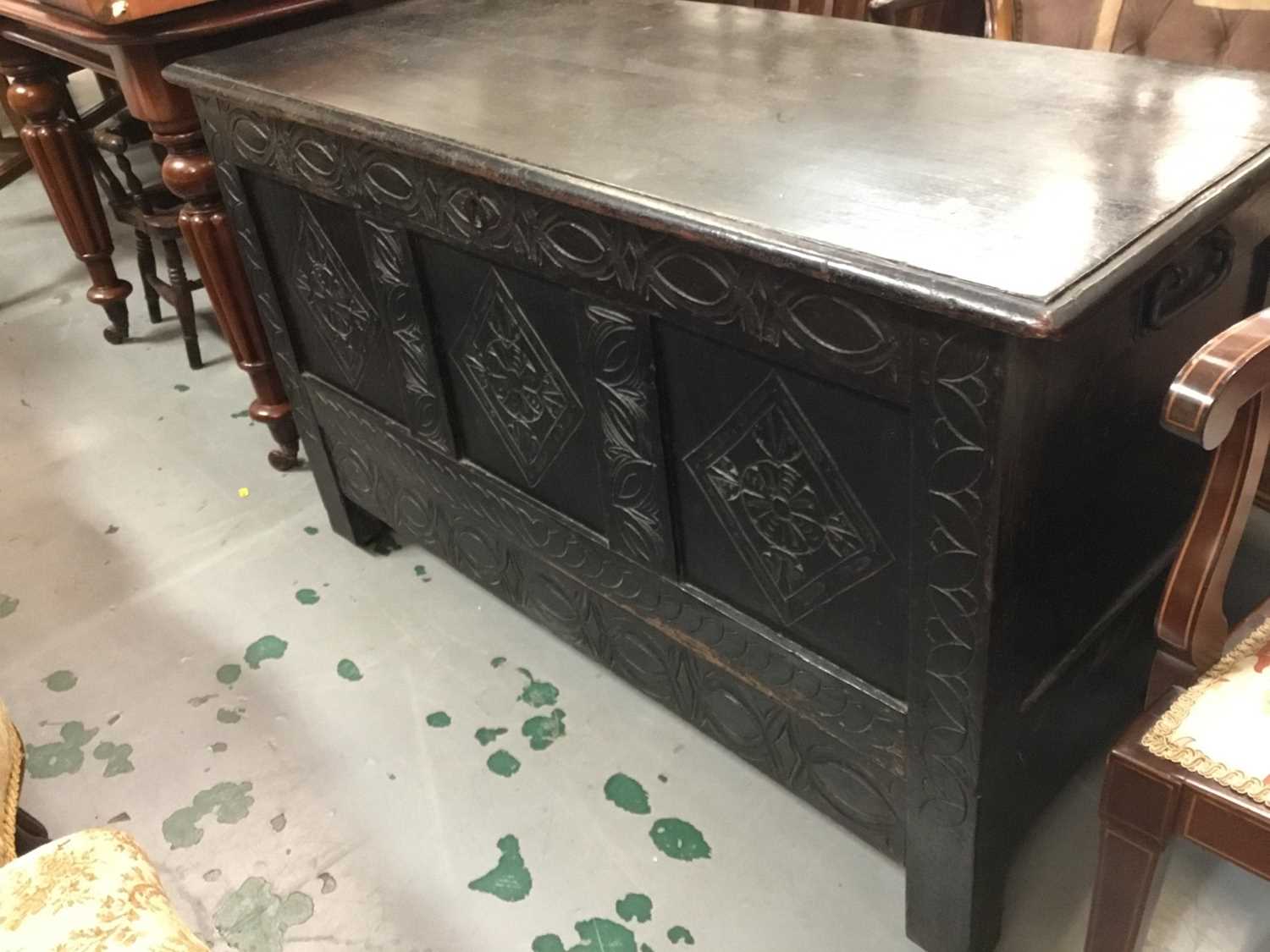 Lot 924 - Antique carved oak coffer with rising top