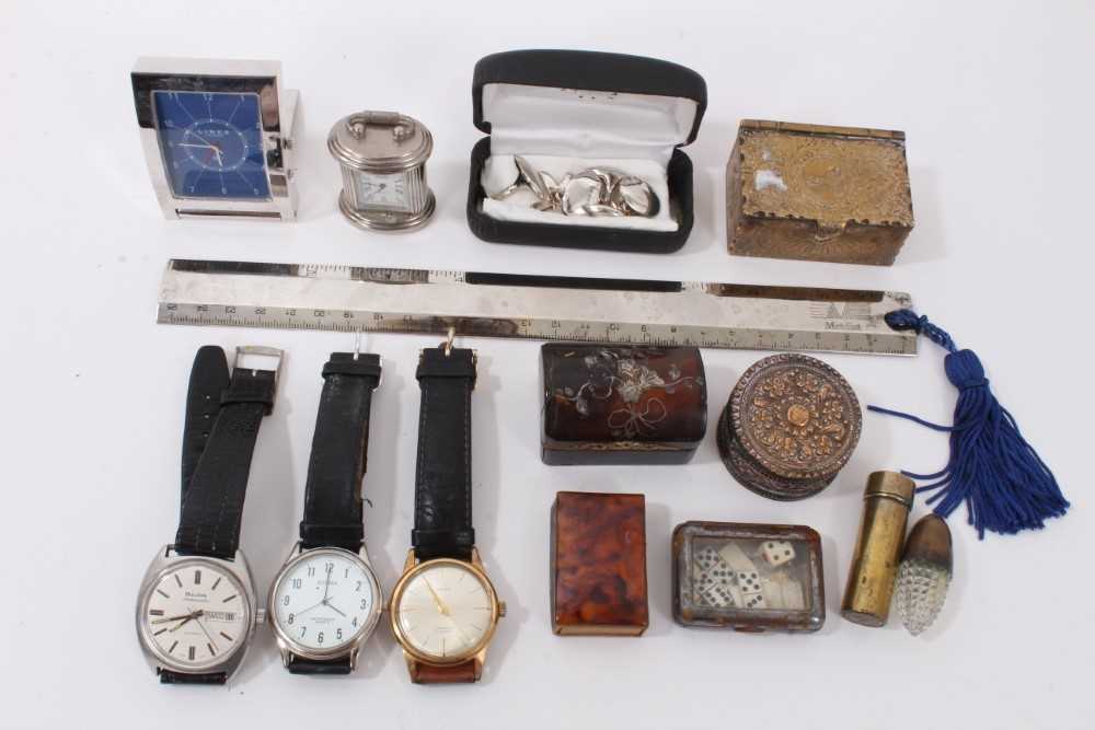 Lot 307 - Three vintage wristwatches, 19th century tortoiseshell trinket bo, other boxes, clocks and items  of virtu
