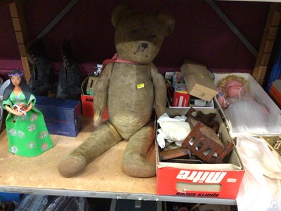 Lot 548 - Vintage teddy bear, roller skates, doll and dolls furniture, plus toy cars