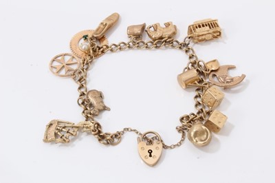 Lot 10 - 9ct gold charm bracelet with charms, together with a 9ct gold gate bracelet and an Edwardian 9ct gold chain