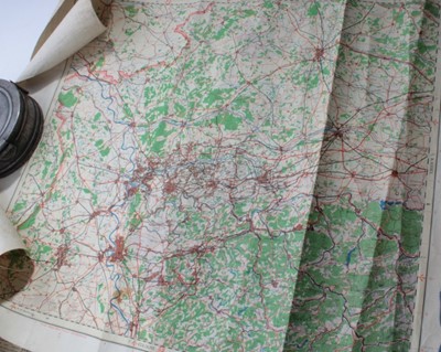 Lot 935 - Two Second World War canvas backed RAF bombing maps of Germany together with a Second World War canvas backed map of England (3)