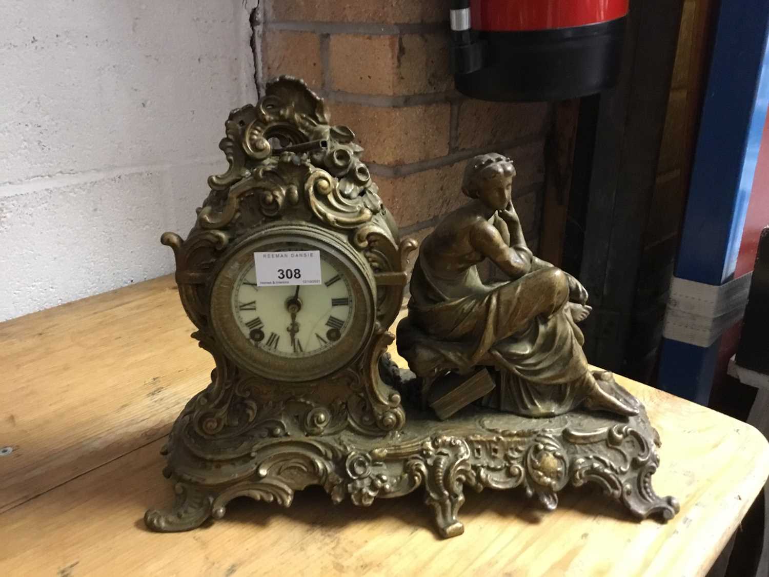 Lot 308 - Victorian gilt metal mantle clock