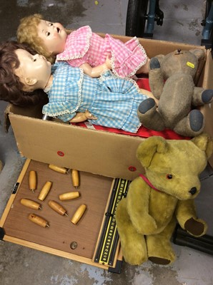 Lot 340 - Two vintage dolls, two vintage bears and other toys