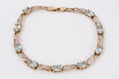 Lot 134 - 9ct gold turquoise bracelet and 9ct gold pale blue stone and diamond set bracelet
