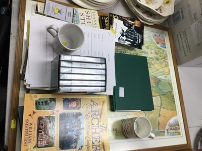Lot 291 - Collection of items relating to BBC Radio Four's series 'The Archers' to include two signed original scripts, signed books, glazed plan of Ambridge, cassettes, mugs, books etc
