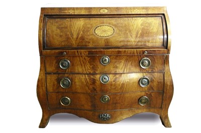 Lot 1426 - Early 19th century Dutch inlaid walnut cylinder top bureau