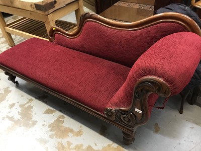 Lot 964 - Victorian chaise longue with plumb velvet upholstery