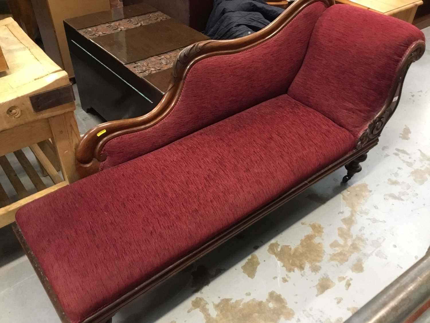 Lot 964 Victorian chaise longue with plumb velvet