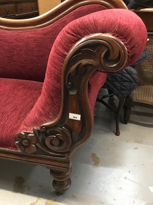 Lot 964 - Victorian chaise longue with plumb velvet upholstery