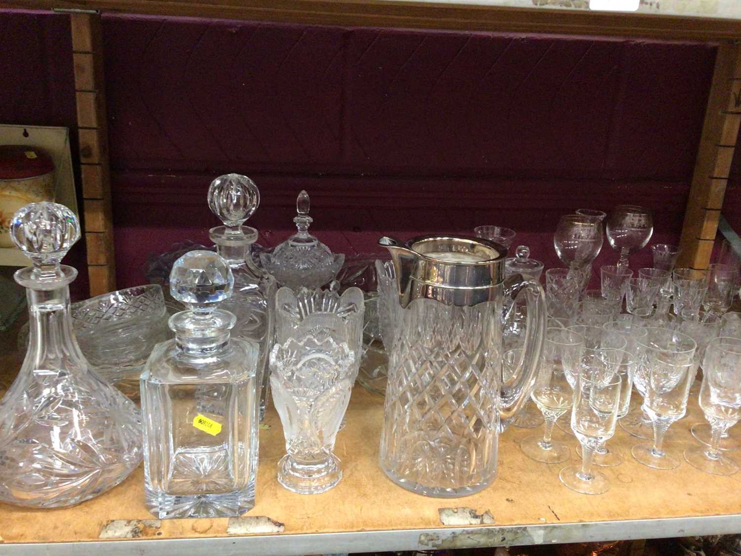 Lot 515 Selection of decanters, bowls, plated spout