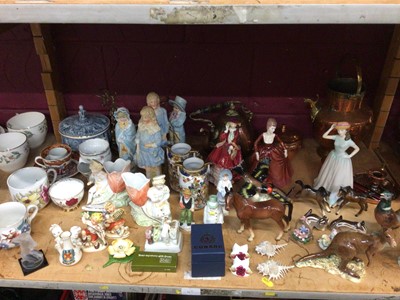 Lot 516 - Three Royal Doulton and Coalport ladies, continental figurines, animals, mixed china and copper ware