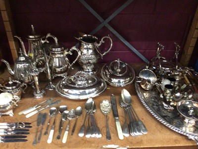 Lot 518 - Plated ware including serving tray, coffee pots, entree dishes and flatware