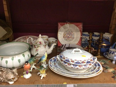 Lot 513 - Royal commemorative china, dinner ware, animals, brass candle sticks and chamber pot