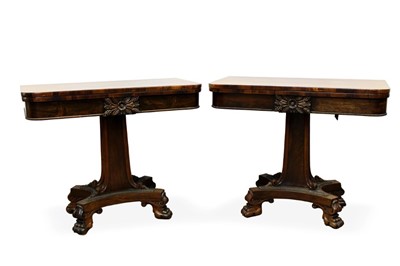 Lot 1387 - Rare pair of Regency rosewood card tables in the manner of Gillows