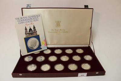 Lot 426 - World - The Royal Mint issued silver sixteen coin set celebrating 'The Royal Marriage' 1981 (In case of issue with certificate of authenticity) 1 coin set.