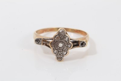 Lot 125 - 1920s diamond cluster ring with a marquise shape cluster of rose cut diamonds, together with 9ct gold white stone eternity ring